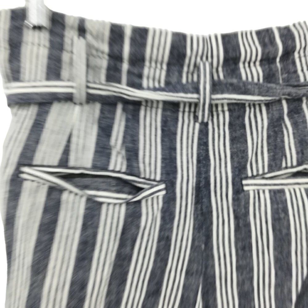 Madewell Striped Linen Blend Paperbag Pants Size 8 Pleated Indigo Stripe Belted - Picture 9 of 12